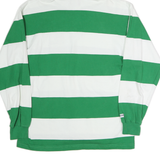 BARBARIAN Mens Green & White Hooded Long Sleeve Rugby Stripe L Polo Shirt