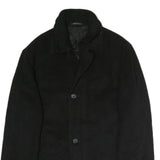 Mens Black Wool Plain Jacket L Zip Closure Classic Fit Long Sleeve Elegant