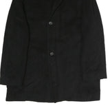 Mens Black Wool Plain Jacket L Zip Closure Classic Fit Long Sleeve Elegant