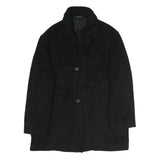 Mens Black Wool Plain Jacket L Zip Closure Classic Fit Long Sleeve Elegant