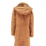 Womens Beige Brown Long Sleeve Button Cotton Blend Jacket L Hooded Plain Fall