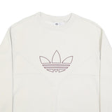 ADIDAS Womens Cream Sweatshirt Crew Neck UK 12 Cotton Blend Pullover