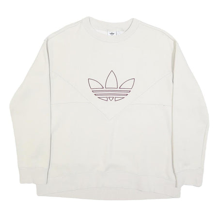 ADIDAS Womens Cream Sweatshirt Crew Neck UK 12 Cotton Blend Pullover