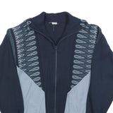 Mens Navy Blue Patterned Full Zip Jumper L Retro Vintage Style