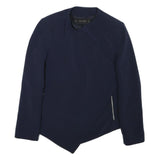 ZARA Womens Navy Blue Asymmetric Jacket L Acetate Tailored Plain Stylish