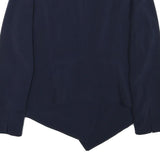 ZARA Womens Navy Blue Asymmetric Jacket L Acetate Tailored Plain Stylish