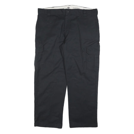 DICKIES Mens Relaxed Cotton Black Work Cargo Trousers W44 L32 Zip Closure