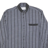 VICTOR EMMANUEL Mens Blue & Black Stripe Cotton Blend Shirt L Long Sleeve Casual