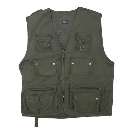 ARMY TEX Mens Green Cotton Blend Utility Jacket L Vest Zip Pockets Outdoor