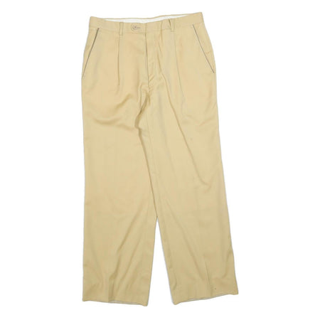 Womens Wool Relaxed Beige Trousers W30 L28 Zip Plain Wide-Leg Casual Smart