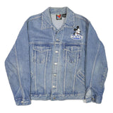 MICKEY Mens Blue Denim Jacket S Cotton Blend Button Closure Vintage Cartoon