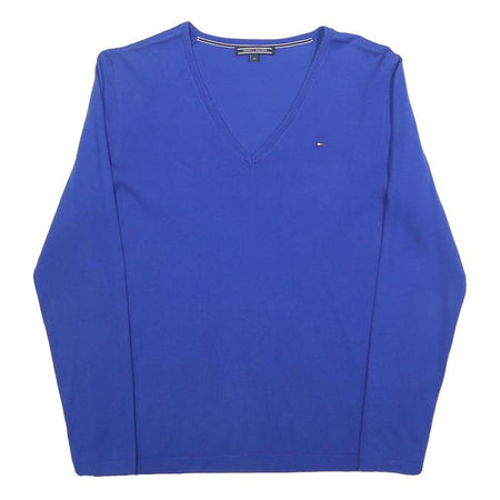 TOMMY HILFIGER Womens Blue Plain V-Neck Basic Knit M Cotton Blend Jumper Casual
