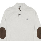 CHAPS Mens Cream & Brown Button Up Plain Crew Neck Basic Knit M Cotton Blend