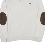 CHAPS Mens Cream & Brown Button Up Plain Crew Neck Basic Knit M Cotton Blend