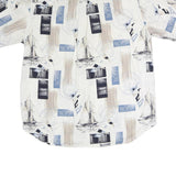 ROUNDTREE & YORKE Mens White Blue Yachts Cotton Shirt L Nautical Print Casual