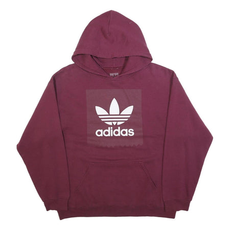 ADIDAS Mens Burgundy Hoodie L Cotton Blend Pullover Casual Streetwear