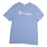 CHAMPION Mens Blue Cotton Logo Graphic T-Shirt L Short Sleeve Crew Neck