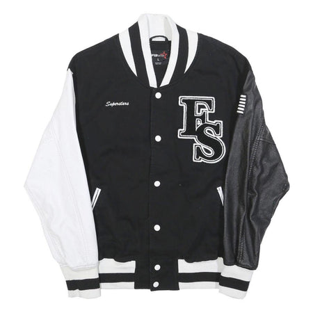 FB SISTER Boys Black & White Letterman Style Button L Cotton Blend Jacket