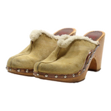 TH Faux Fur Mule Heels Beige Suede Womens UK 5