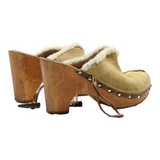 TH Faux Fur Mule Heels Beige Suede Womens UK 5