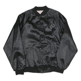 CARDINAL Mens Black Satin Bomber L Polyester Blend Button Jacket Plain Relaxed