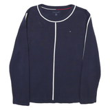 TOMMY HILFIGER Womens Navy Blue Plain Jumper Crew Neck Basic Knit L Stylish