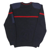 Mens Navy Blue & Red Plain Crew Neck Cotton Jumper L Military Style Patch