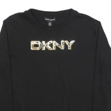 DKNY Womens Black Cotton Blend Crew Neck S Sweatshirt Logo Embellished Pullover