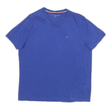 TOMMY HILFIGER Mens Blue V-Neck T-Shirt M Short Sleeve Cotton Blend Casual Top