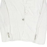 ZARA Womens White Pinstripe Blazer Jacket S Cotton Blend Button Closure Tailored