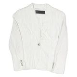 ZARA Womens White Pinstripe Blazer Jacket S Cotton Blend Button Closure Tailored