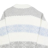 ST MICHAELS Womens White Grey & Blue Patterned Chunky Knit Crew Neck Jumper M