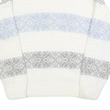 ST MICHAELS Womens White Grey & Blue Patterned Chunky Knit Crew Neck Jumper M