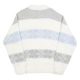ST MICHAELS Womens White Grey & Blue Patterned Chunky Knit Crew Neck Jumper M