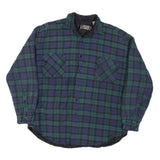 NORTHCREST Mens Blue & Green Plaid Shirt L Cotton Blend Casual Long Sleeve