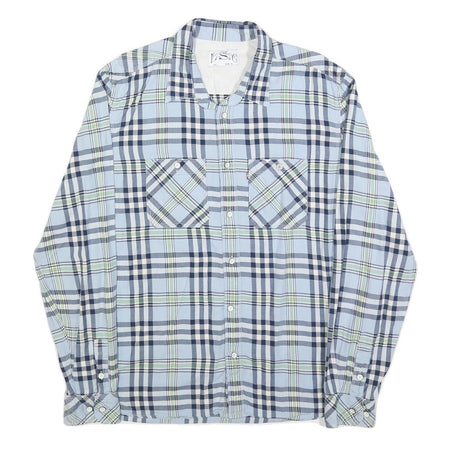 LEVI'S Mens Blue & Green Check Shirt XL Classic Cotton Blend Long Sleeve Button