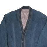 Mens Blue Button Jacket L Polyester Blend Plain Casual Style