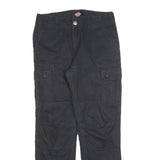 DICKIES Mens Black Relaxed Cargo Trousers W31 L31 Cotton Blend Zip Utility