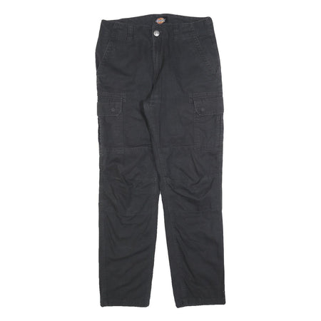 DICKIES Mens Black Relaxed Cargo Trousers W31 L31 Cotton Blend Zip Utility