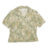 ANNA AND FRANK Womens Green Beige Floral Blouse Short Sleeve Collared M Silk