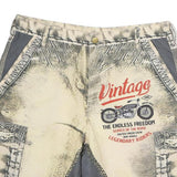 Mens Beige Cargo Shorts Vintage Print L W34 Cotton Casual Style