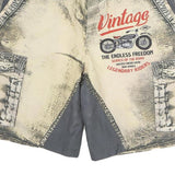Mens Beige Cargo Shorts Vintage Print L W34 Cotton Casual Style