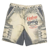 Mens Beige Cargo Shorts Vintage Print L W34 Cotton Casual Style