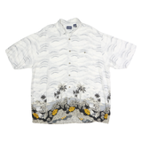 PURITAN Mens White & Grey Hawaiian Shirt XL Cotton Tropical Print Casual