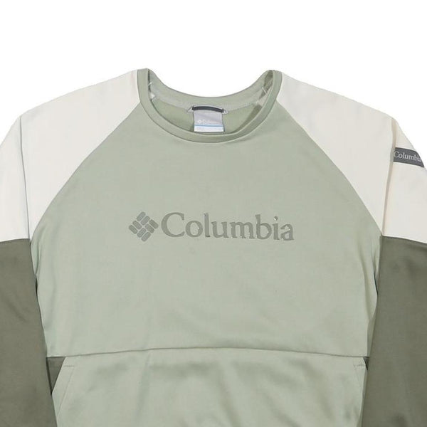 COLUMBIA Womens Green & Cream Sweatshirt Crew Neck L Polyester Blend