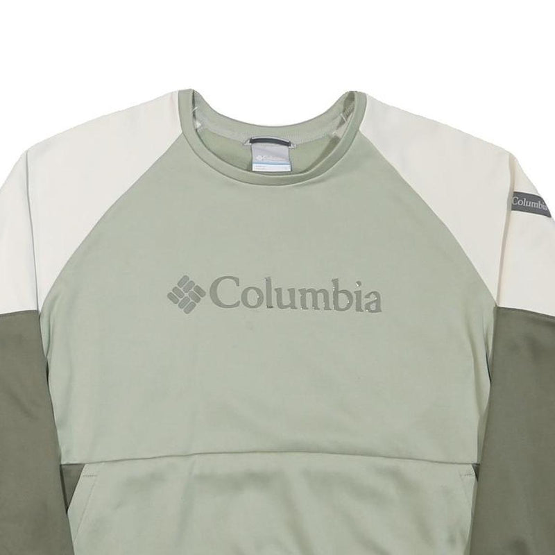 COLUMBIA Womens Green & Cream Sweatshirt Crew Neck L Polyester Blend