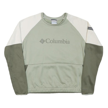 COLUMBIA Womens Green & Cream Sweatshirt Crew Neck L Polyester Blend