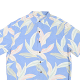 CARIBBEAN Mens Blue Rayon Short Sleeve Shirt L Casual Tropical Print Relaxed Fit