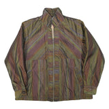 Womens Green & Brown Striped Casual Jacket M Polyester Blend Zip Plain