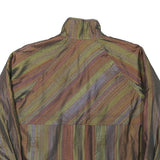 Womens Green & Brown Striped Casual Jacket M Polyester Blend Zip Plain